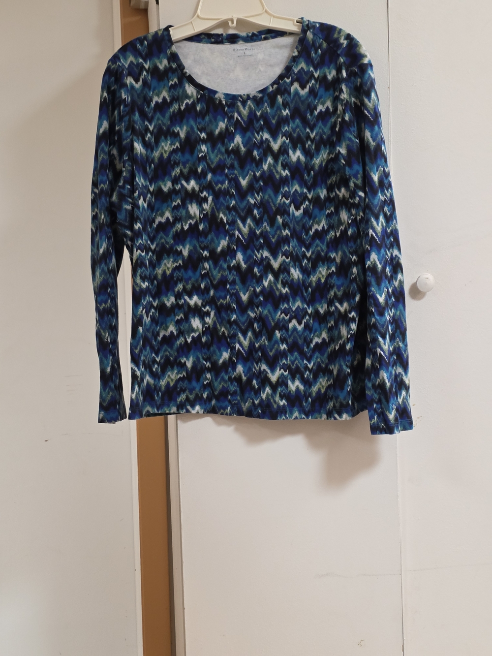 Studio Works Blue Multi-Pattern Long Sleeve Top
